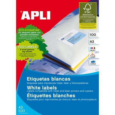 APLI Etiquetas Adhesivas Blancas A3 297x420 mm 100 Hojas